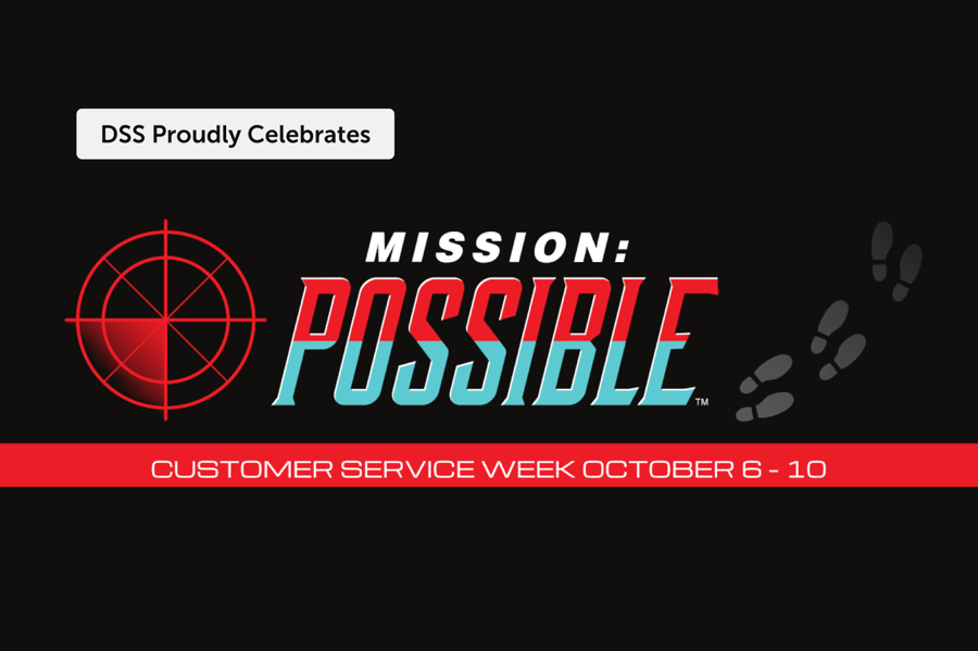 DSS Mission: Possible Customer Service Week promotional banner with red crosshair target logo on black background, celebrating October 6-10